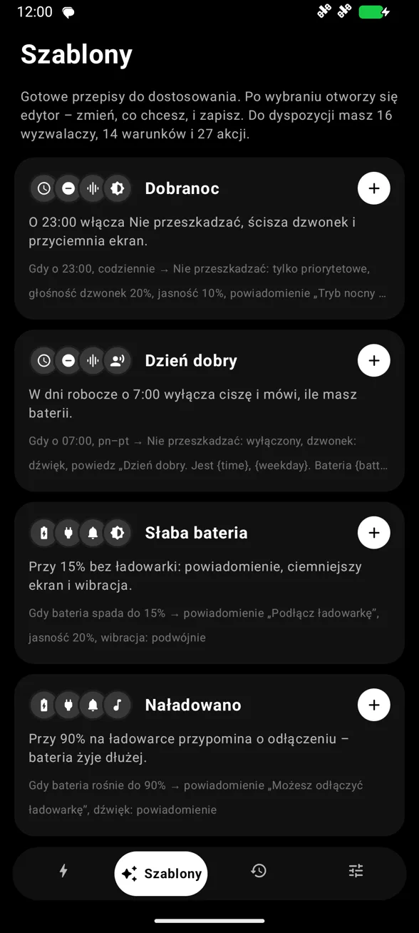 Szablony rutyn: wyzwalacze, warunki i akcje