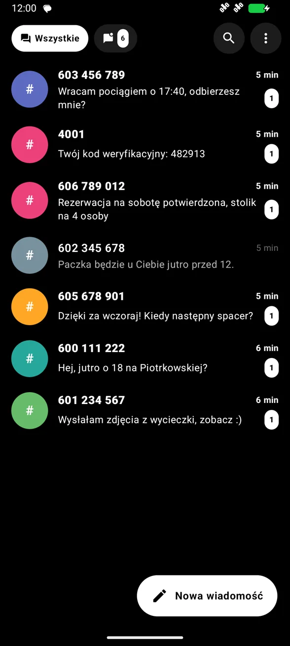 Lista rozmów z nieprzeczytanymi wiadomościami