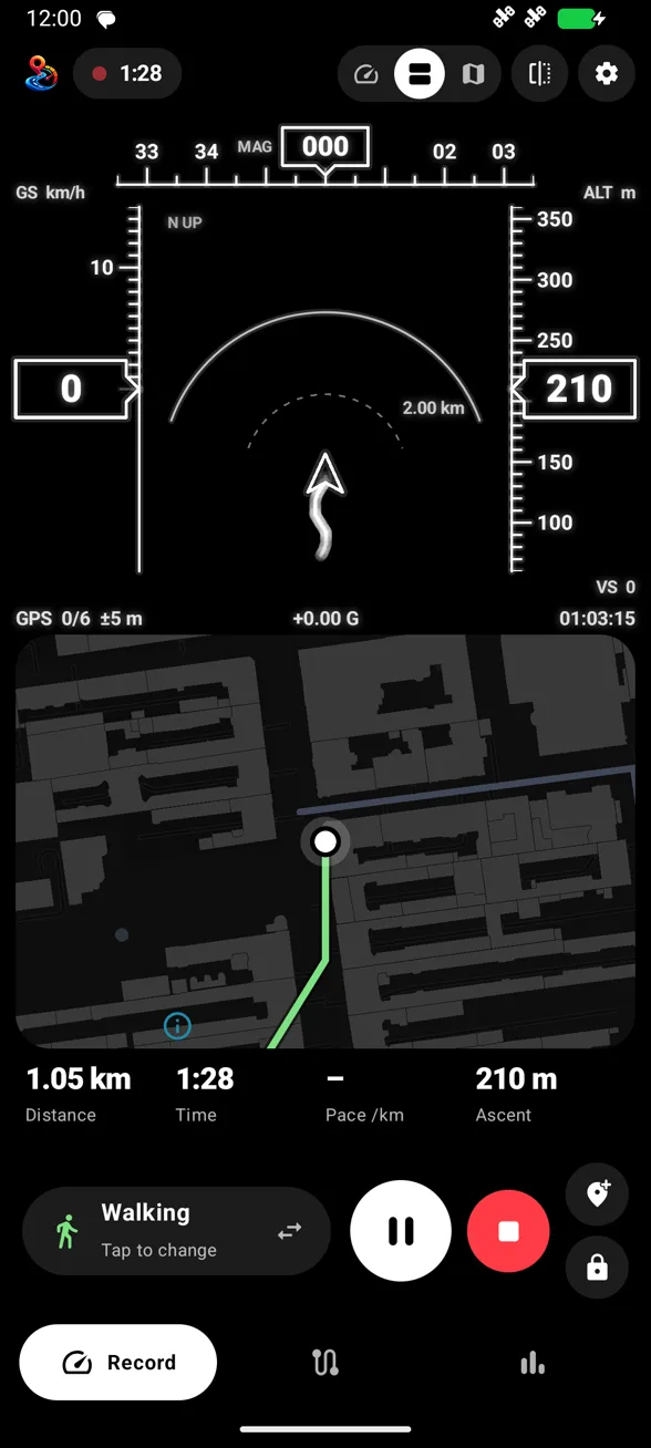 HUD and map while recording a track